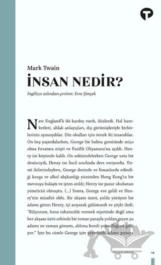İnsan Nedir? – Mark Twaın – Turkuvaz Kitap kitap kapağı