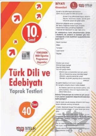 10. Sınıf Türk Dili ve Edebiyatı 40 Yaprak Test