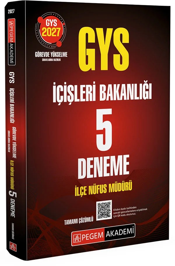 2027 GYS İçişleri Bakanlığı İlçe Nüfus Müdürü 5 Deneme – komisyonumuz tarafından hazırlanmıştır. Okuyucularımıza güncel, çalışmalarını pekiştirecek yönteml – Pegem Akademi Yayıncılık kitap kapağı
