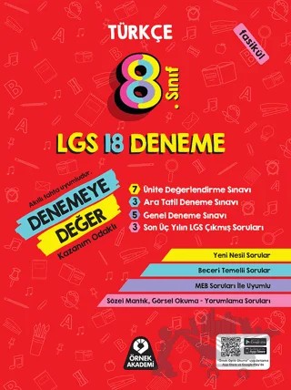 8. Sınıf Denemeye Değer Türkçe LGS 18 Deneme – Ayşe Büşra Yükselmiş – Örnek Akademi kitap kapağı