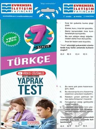 7. Sınıf Türkçe Video Çözümlü Yaprak Test