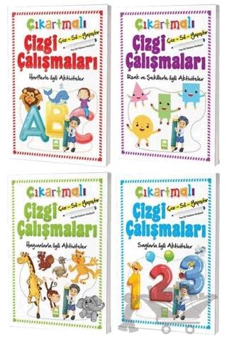 Çiz-Sil-Yapıştır Çıkartmalı Çizgi Çalışmaları Seti (4 Kitap Takım)