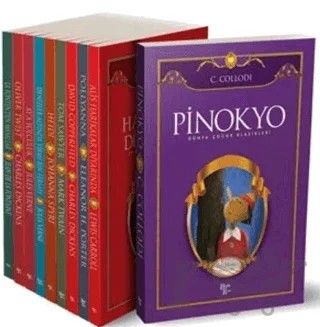 Çocuk Romanları Seti - 10 Kitap – Carlo Collodi, Charles Dickens, Eleanor H. Porter, Jean de la Fontaine, Johanna Spyri, Jules Verne, Lewis Carroll, Mark Twaın – Halk Kitabevi kitap kapağı