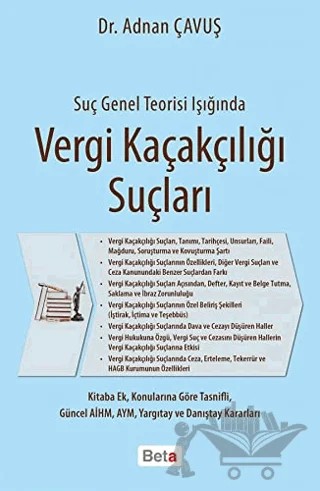 Vergi Kaçakçılığı Suçları – Adnan Çavuş – Beta Yayınevi kitap kapağı